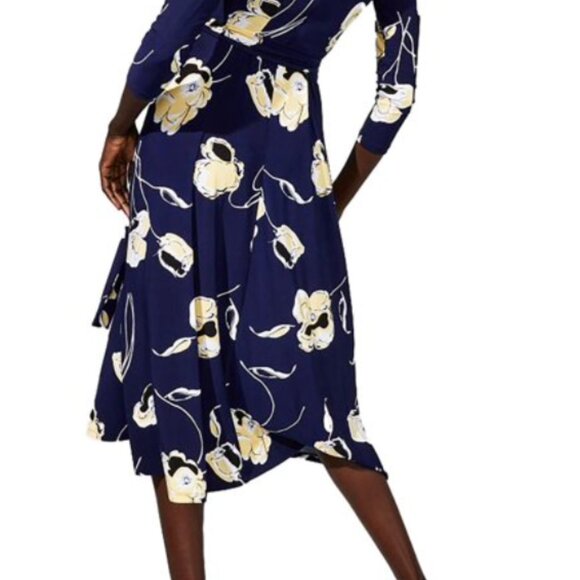 KASPAR Women's Navy Floral Fit & Flare Dress – Size MEDIUM - Picture 2 of 6